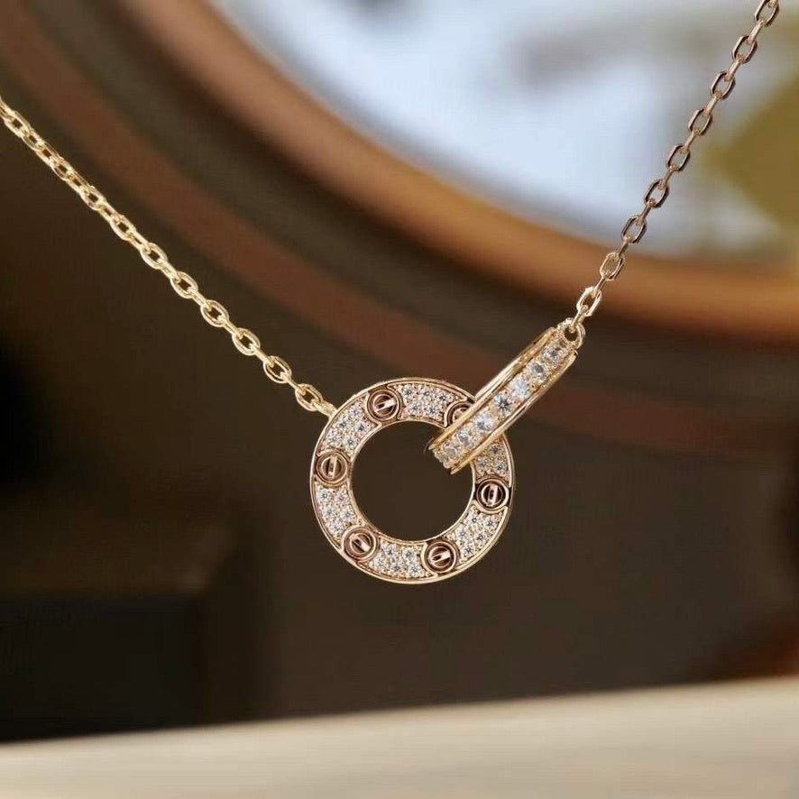 Loco LOVE 7.6MM NECKLACE ROSE GOLD AND SILVER  FULL DIAMOND