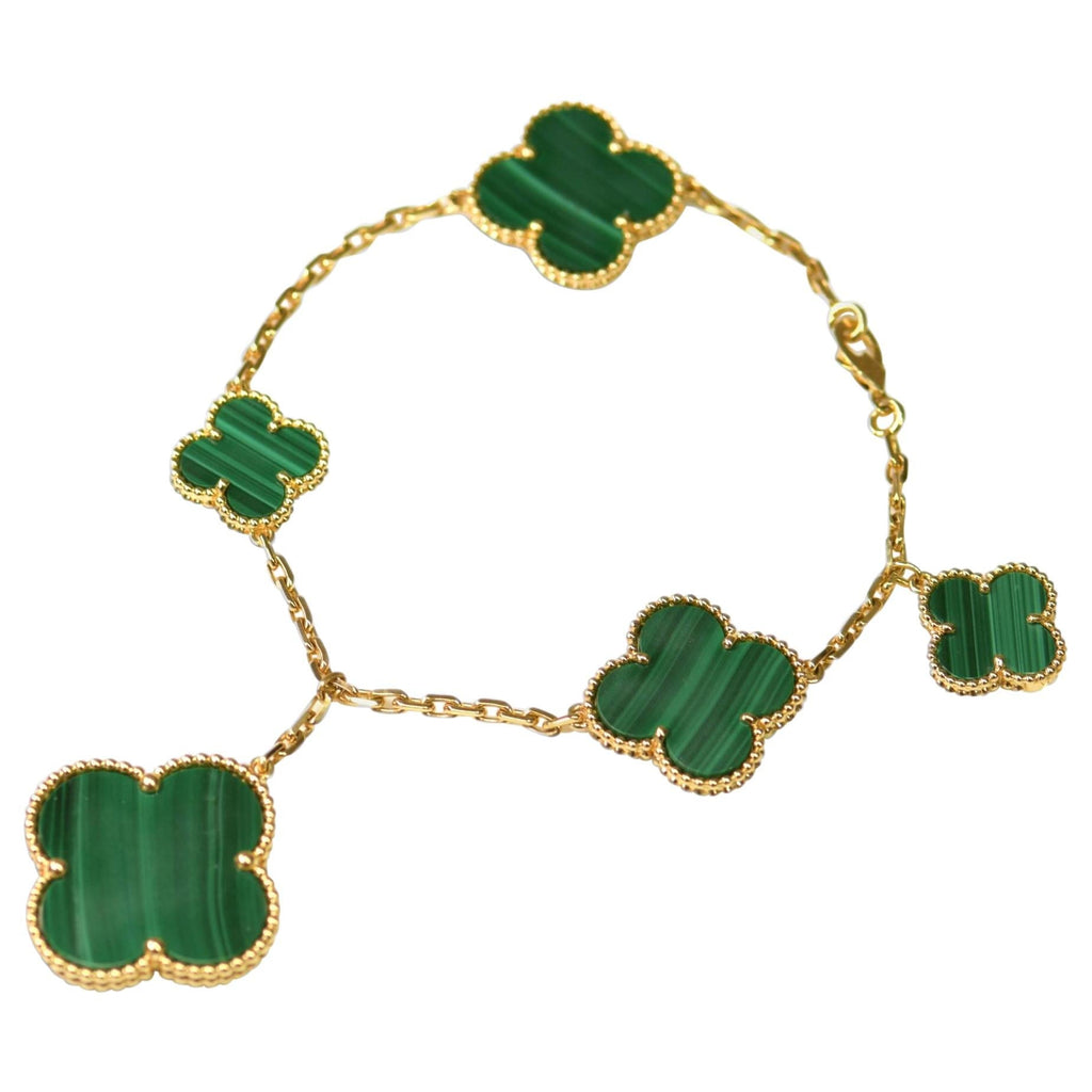 Loco MAGIC CLOVER MALACHITE GOLD BRACELET 5 MOTIFS