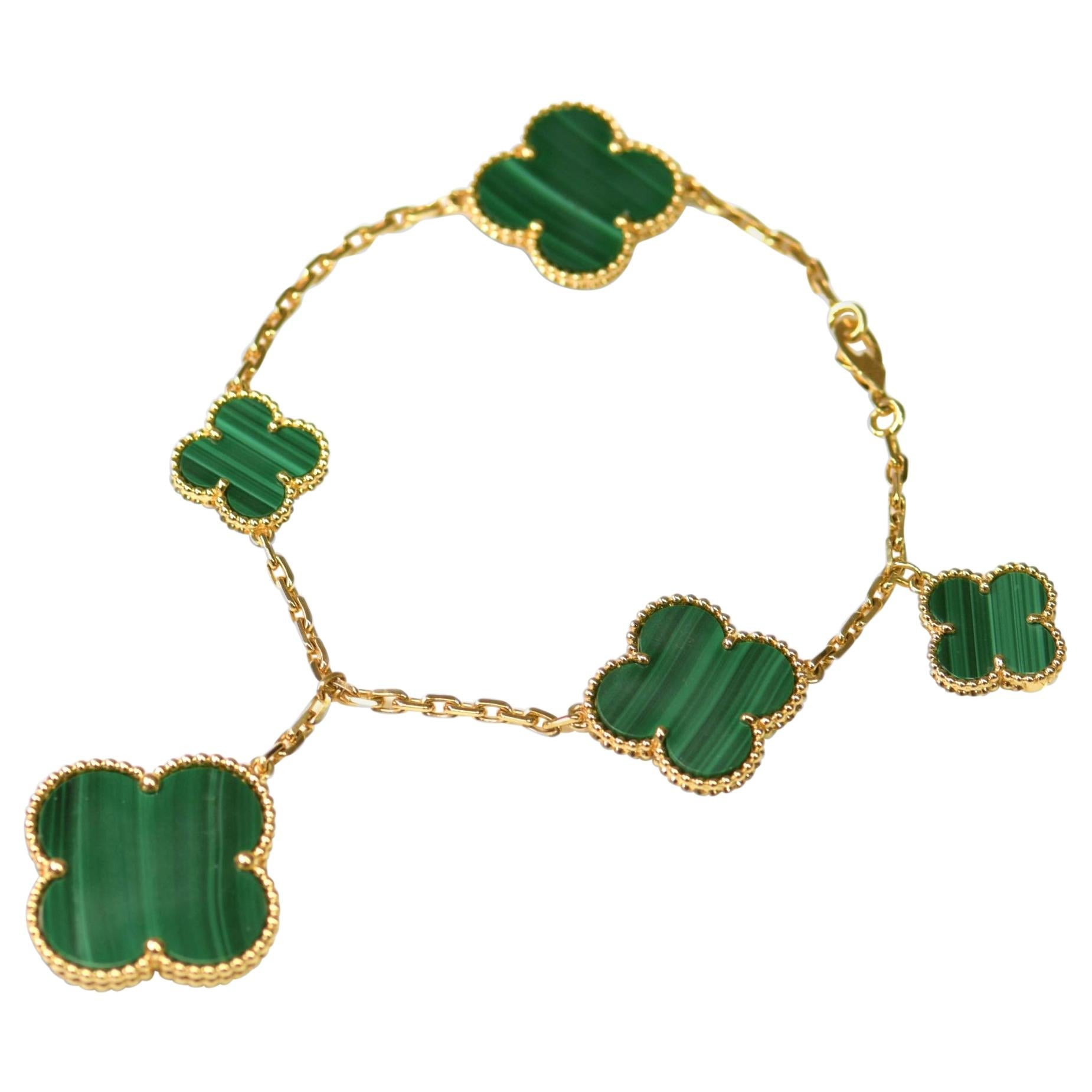 Loco MAGIC CLOVER MALACHITE GOLD BRACELET 5 MOTIFS
