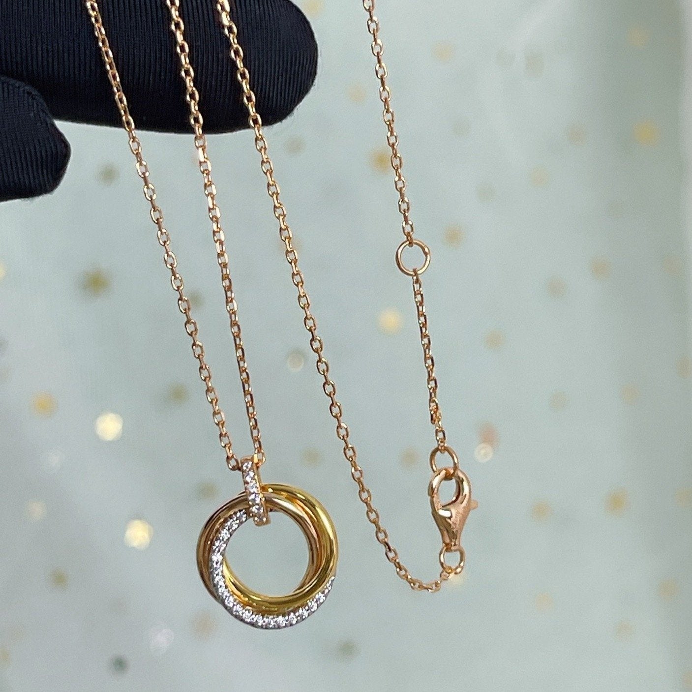 Loco TRINITY NECKLACE SILVER GOLD PINK GOLD DIAMONDS