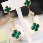 Loco CLOVER EARRINGS GOLD MALACHITE DIAMOND 3 MOTIF