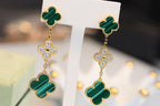 Loco CLOVER EARRINGS GOLD MALACHITE DIAMOND 3 MOTIF