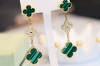 Loco CLOVER EARRINGS GOLD MALACHITE DIAMOND 3 MOTIF