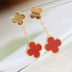 Loco CLOVER  2 MOTIF  TIGER EYE CARNELIAN EARRINGS