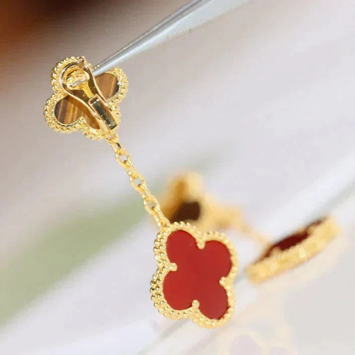 Loco CLOVER  2 MOTIF  TIGER EYE CARNELIAN EARRINGS