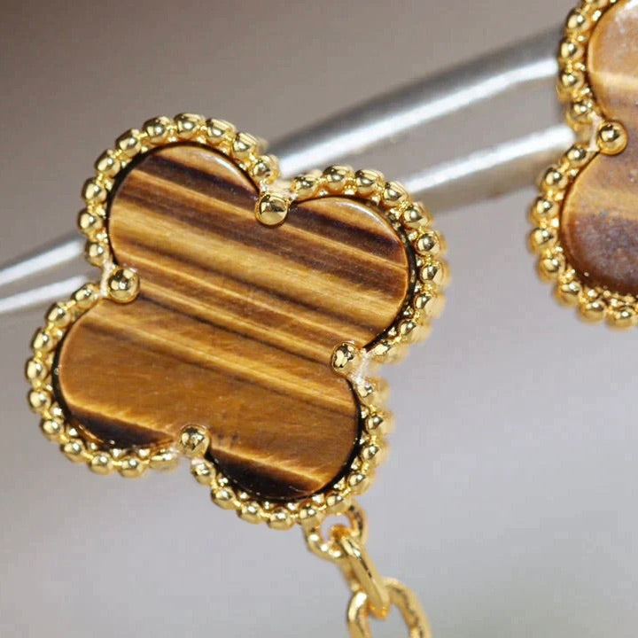 Loco CLOVER  2 MOTIF  TIGER EYE CARNELIAN EARRINGS