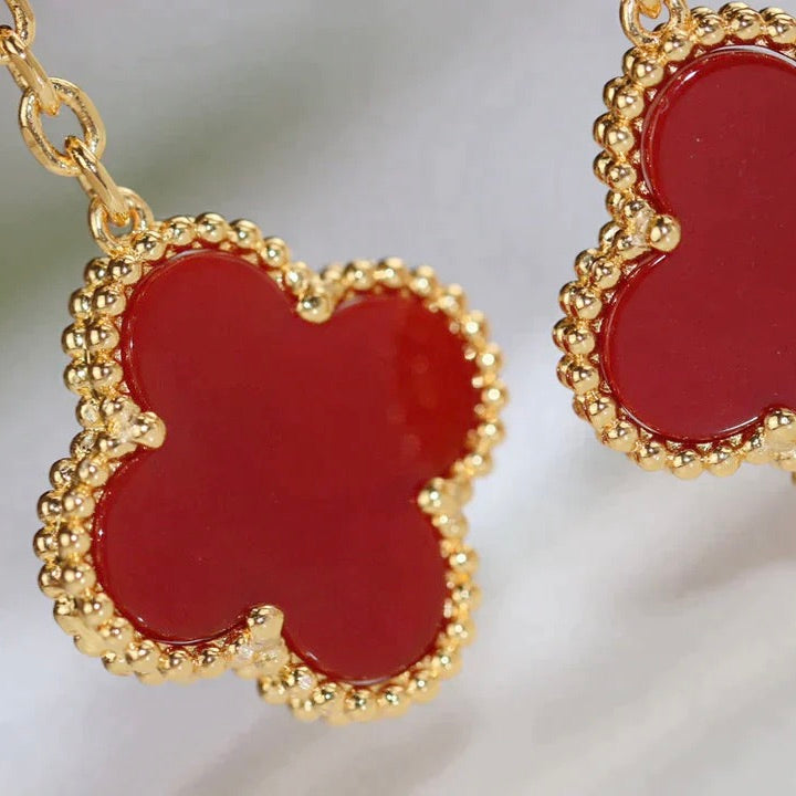 Loco CLOVER  2 MOTIF  TIGER EYE CARNELIAN EARRINGS