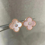 Loco CLOVER MEDIUM 1 MOTIFS  PINK MOP DIAMOND EARRINGS