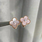 Loco CLOVER MEDIUM 1 MOTIFS  PINK MOP DIAMOND EARRINGS