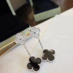 Loco CLOVER 2 MOTIFS  DIAMOND ONYX EARRINGS SILVER