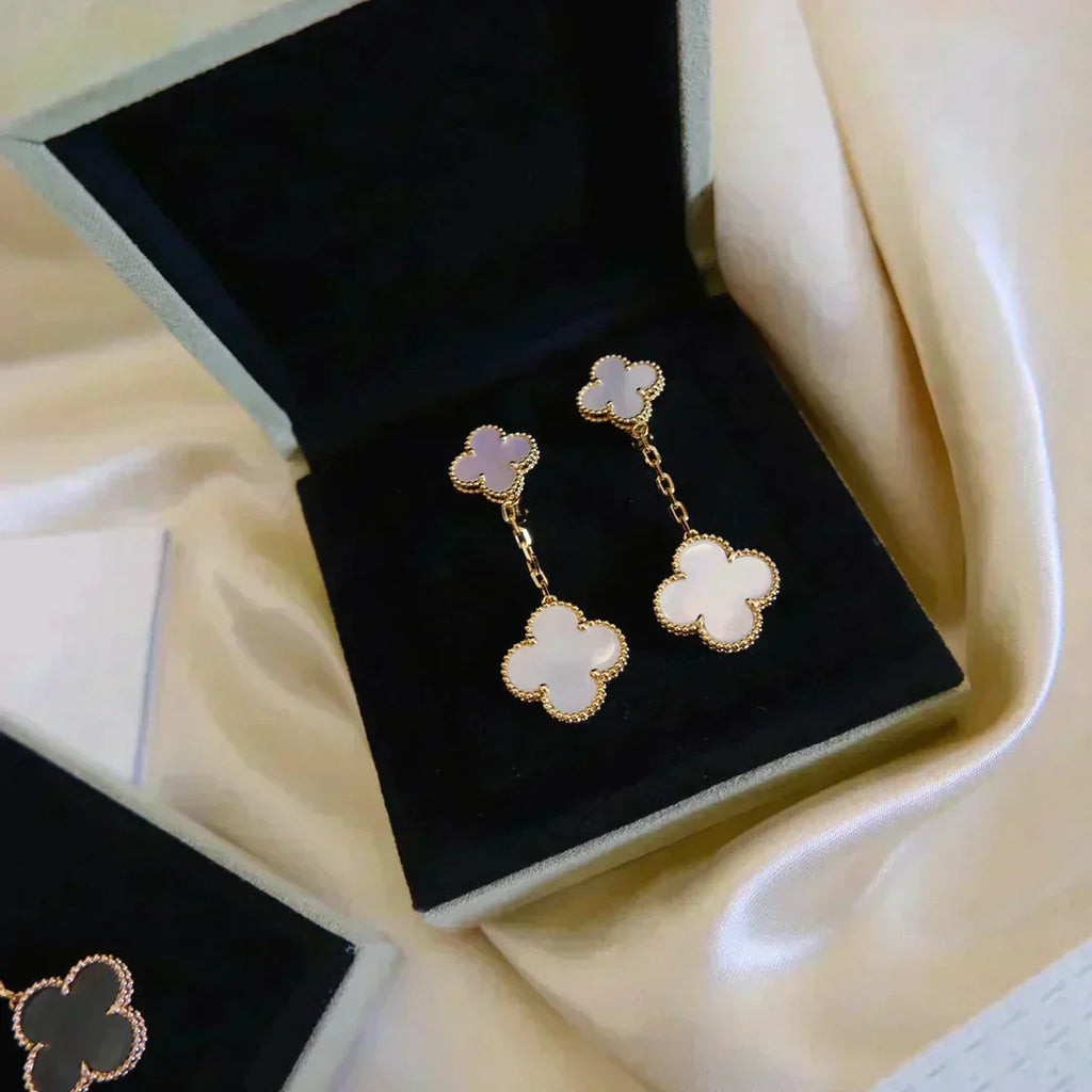Loco CLOVER 2 MOTIF WHITE MOP EARRINGS