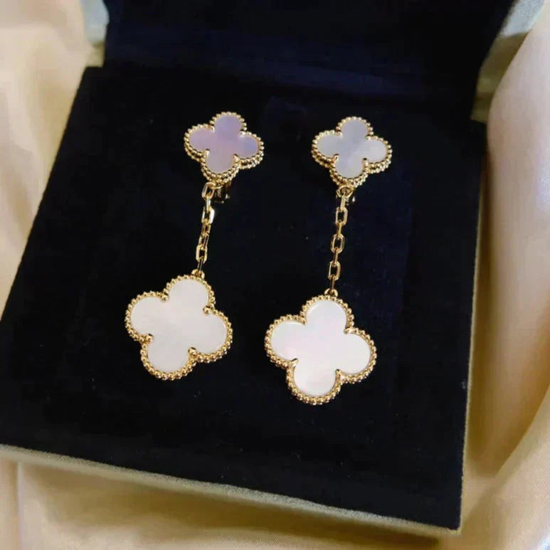 Loco CLOVER 2 MOTIF WHITE MOP EARRINGS