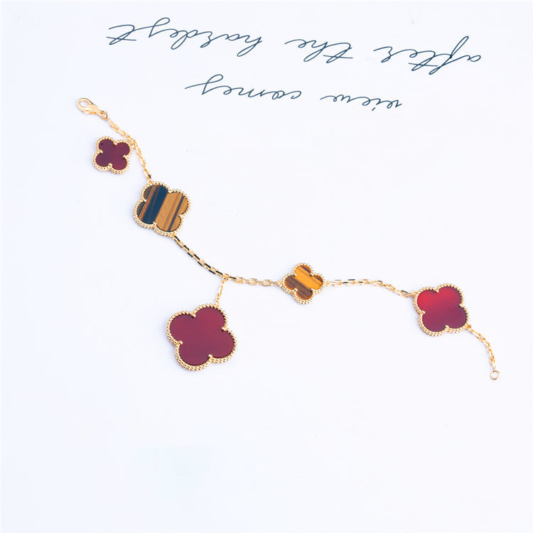 Loco CLOVER BRACELET 5 MOTIFS CARNELIAN TIGER EYE