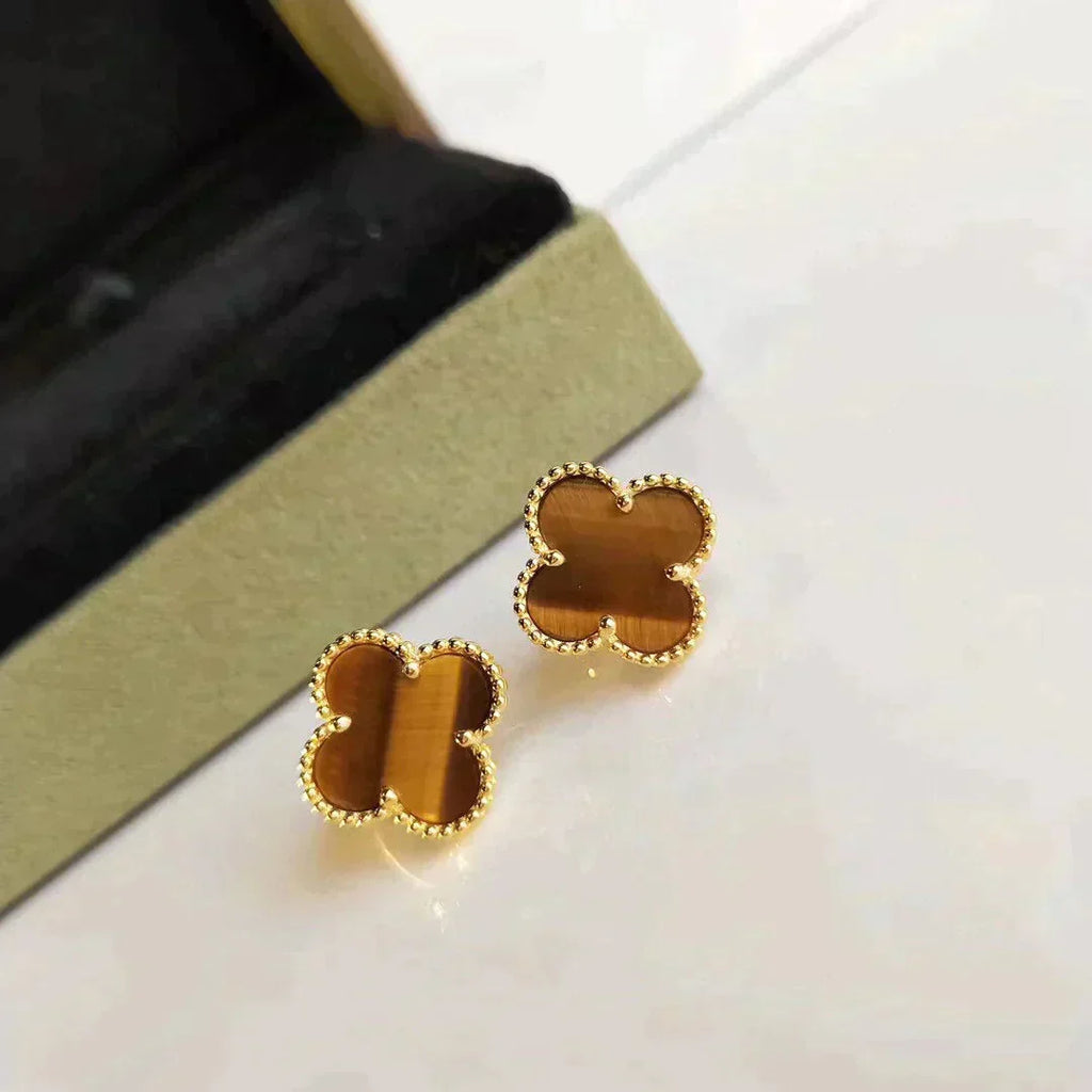 Loco CLOVER MEDIUM 1 MOTIFS TIGER EYE EARRINGS