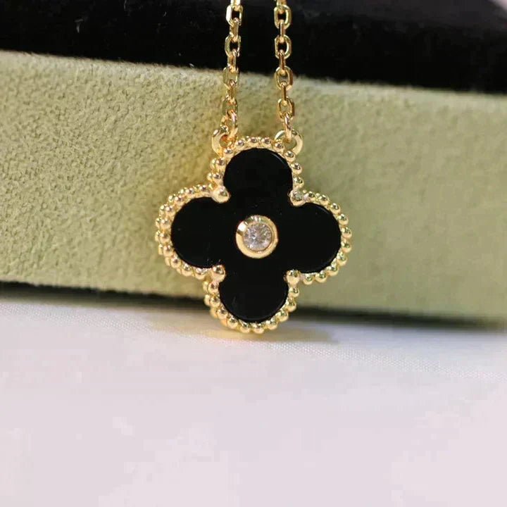 Loco CLOVER 15MM DIAMOND ONYX NECKLACE