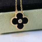 Loco CLOVER 15MM DIAMOND ONYX NECKLACE