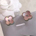 Loco CLOVER MEDIUM 1 MOTIFS  PINK MOP DIAMOND EARRINGS