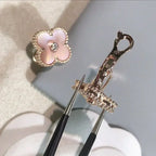 Loco CLOVER MEDIUM 1 MOTIFS  PINK MOP DIAMOND EARRINGS