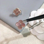 Loco CLOVER MEDIUM 1 MOTIFS  PINK MOP DIAMOND EARRINGS