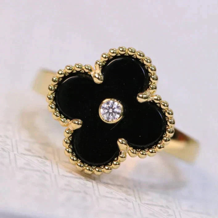 Loco CLOVER ONYX RING GOLD DIAMOND