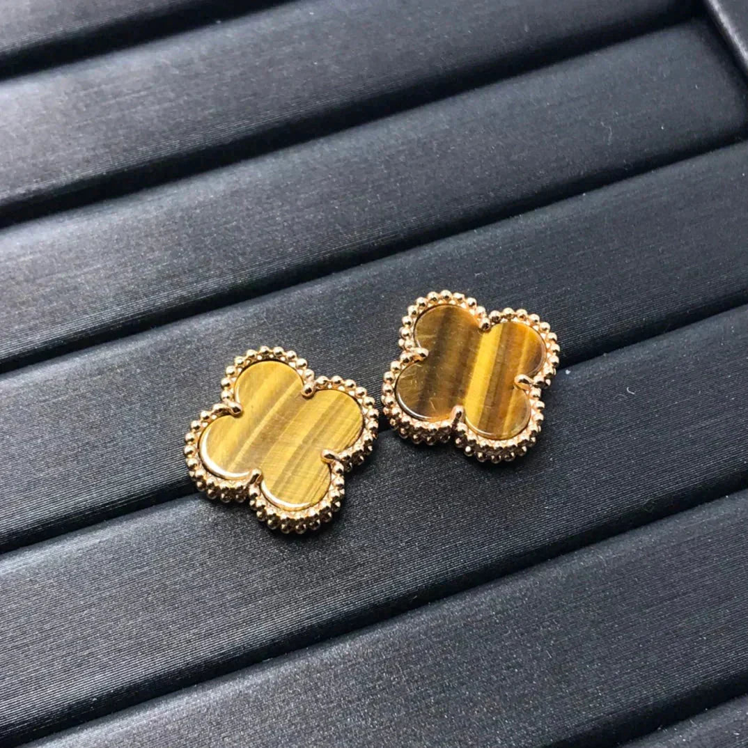 Loco CLOVER MEDIUM 1 MOTIFS TIGER EYE EARRINGS
