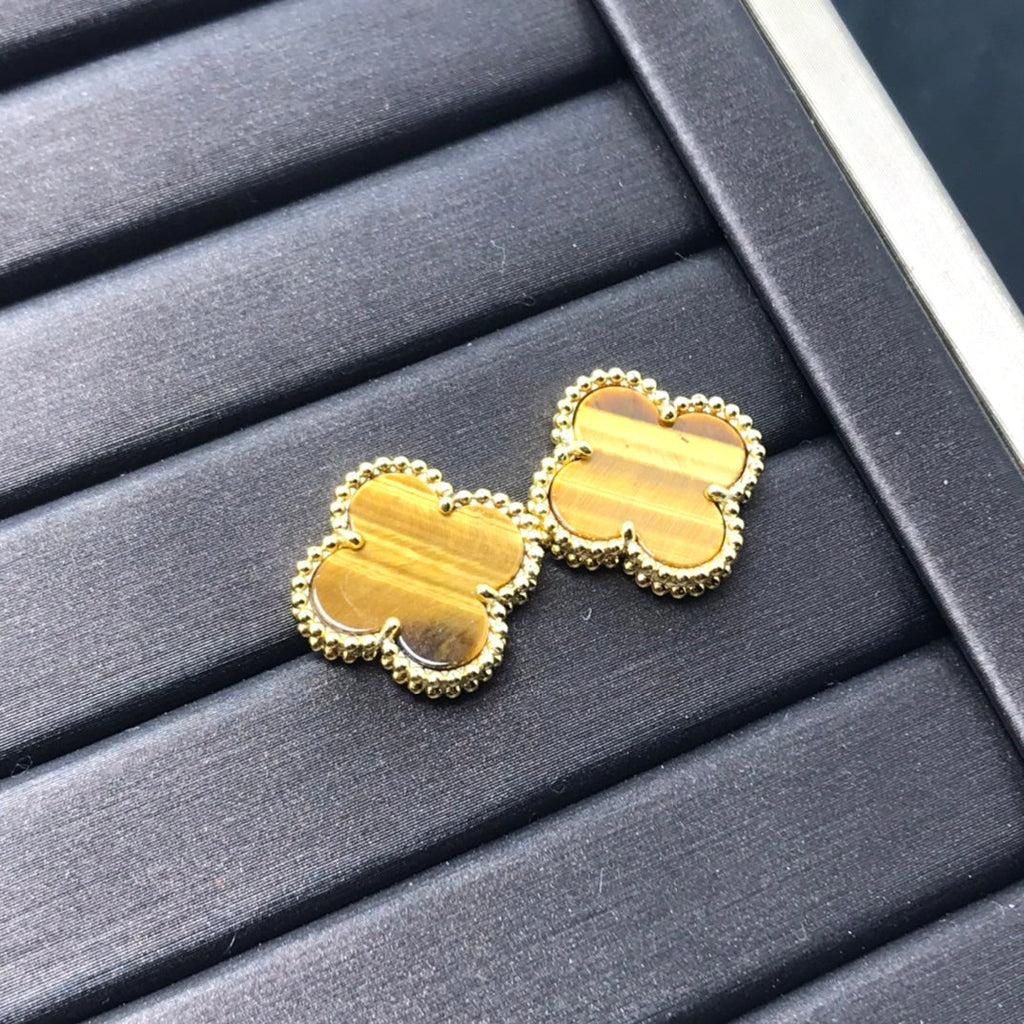 Loco CLOVER MEDIUM 1 MOTIFS TIGER EYE EARRINGS