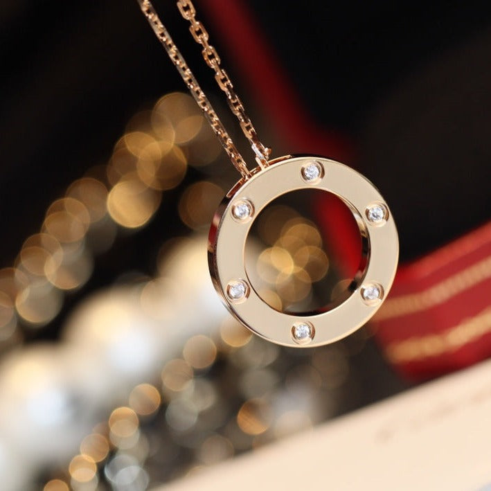 Loco LOVE NECKLACE 16MM 6 DIAMONDS PINK GOLD