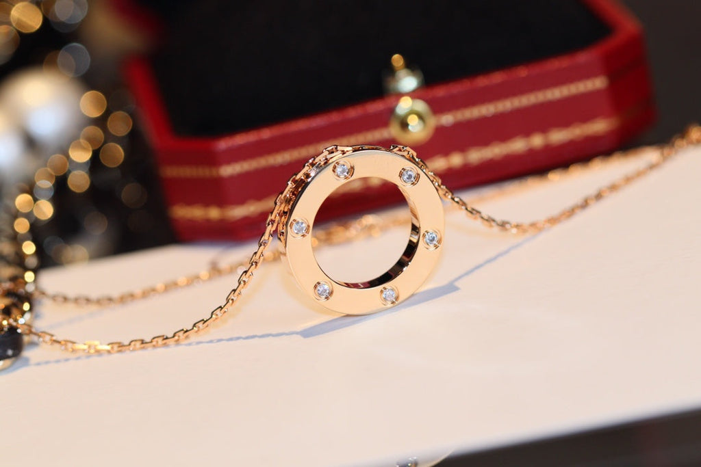 Loco LOVE NECKLACE 16MM 6 DIAMONDS PINK GOLD