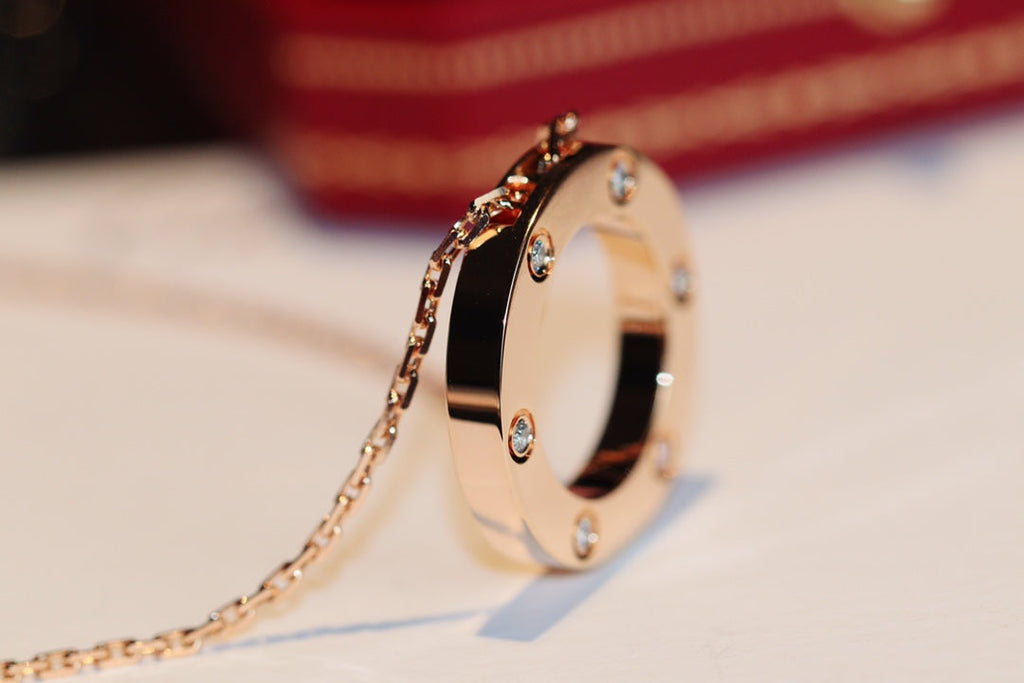 Loco LOVE NECKLACE 16MM 6 DIAMONDS PINK GOLD