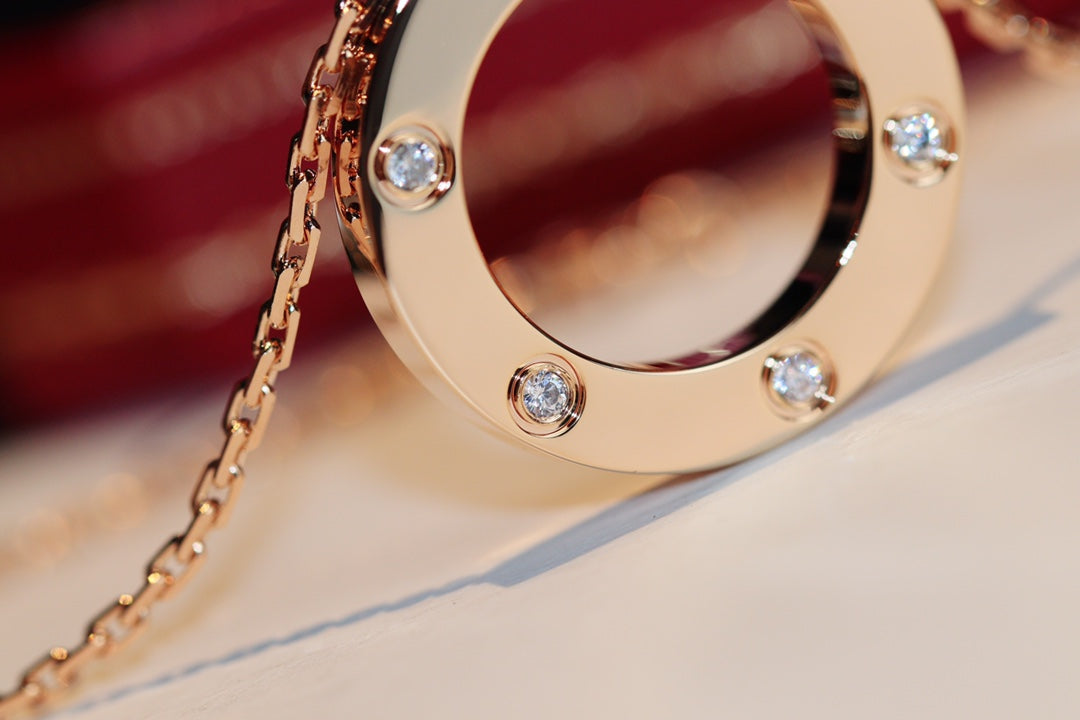 Loco LOVE NECKLACE 16MM 6 DIAMONDS PINK GOLD