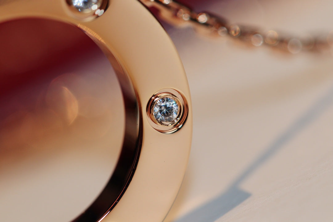 Loco LOVE NECKLACE 16MM 6 DIAMONDS PINK GOLD