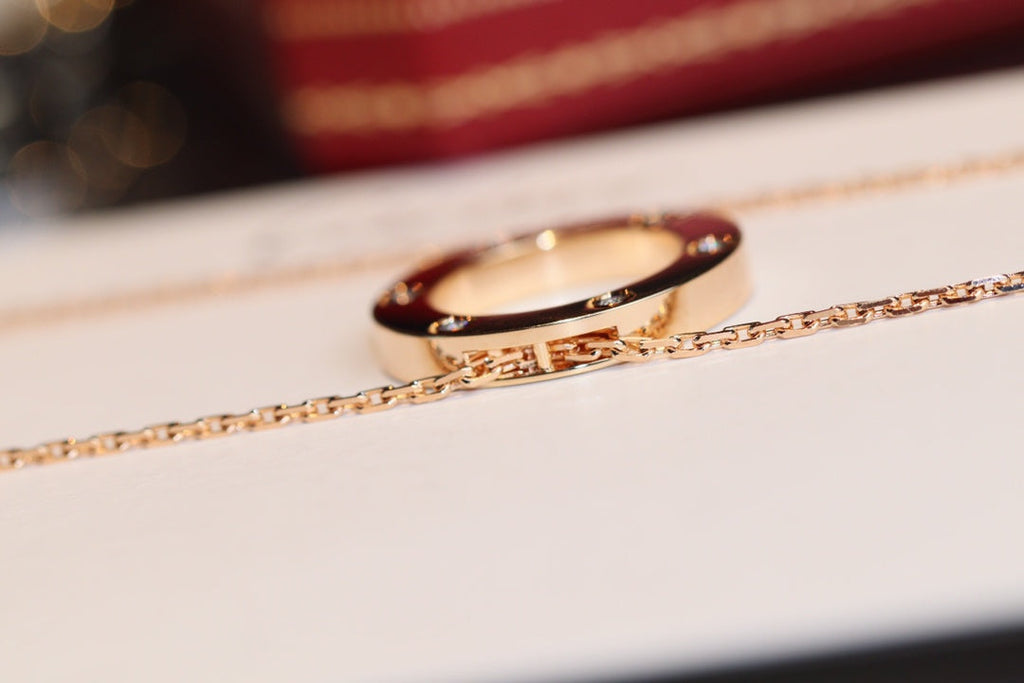 Loco LOVE NECKLACE 16MM 6 DIAMONDS PINK GOLD