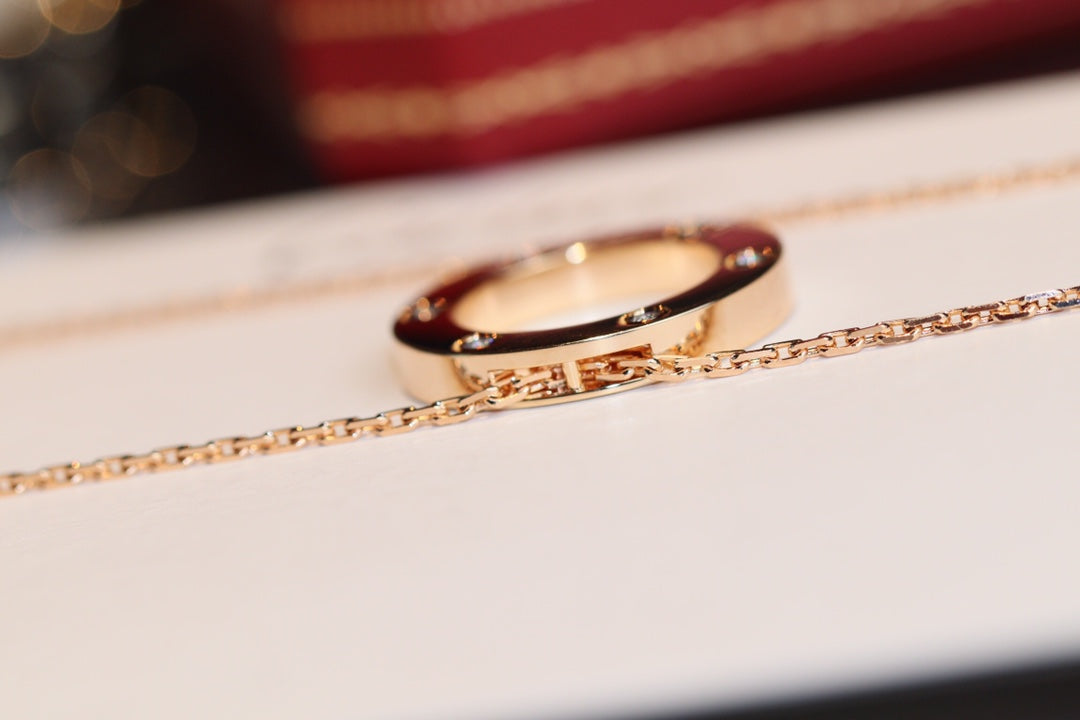 Loco LOVE NECKLACE 16MM 6 DIAMONDS PINK GOLD