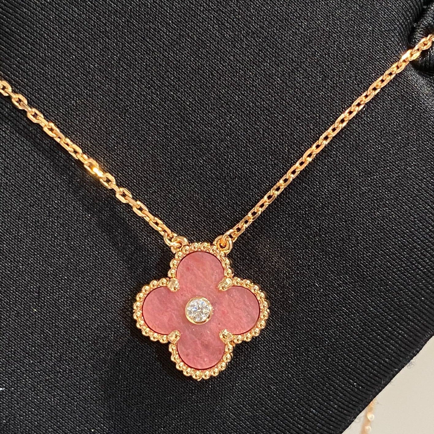 Loco CLOVER 15MM DIAMOND RHODONITE NECKLACE