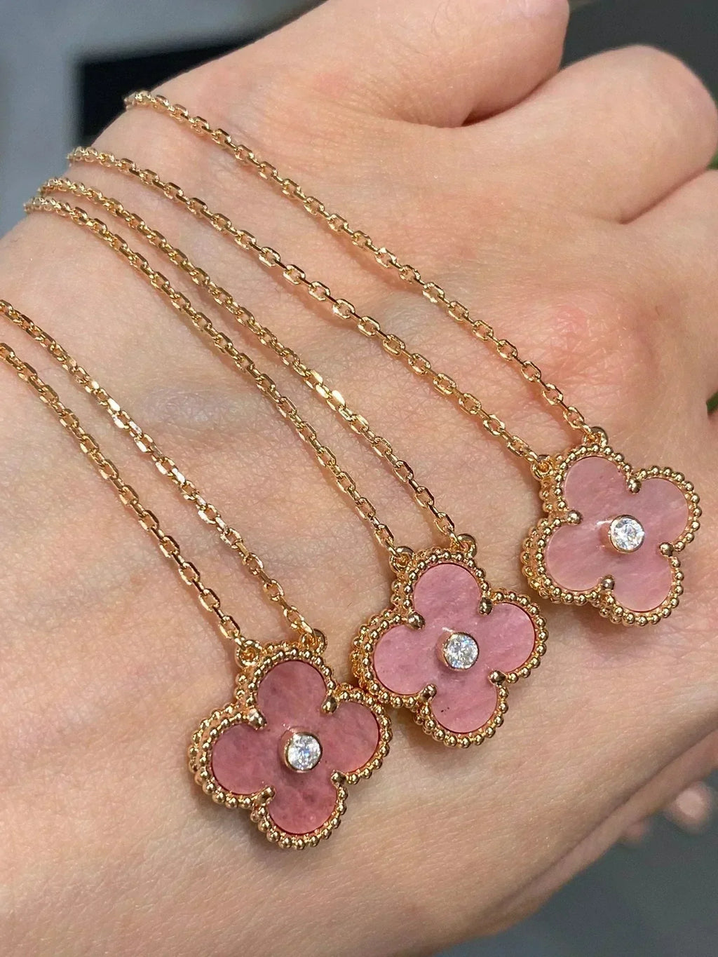 Loco CLOVER 15MM DIAMOND RHODONITE NECKLACE