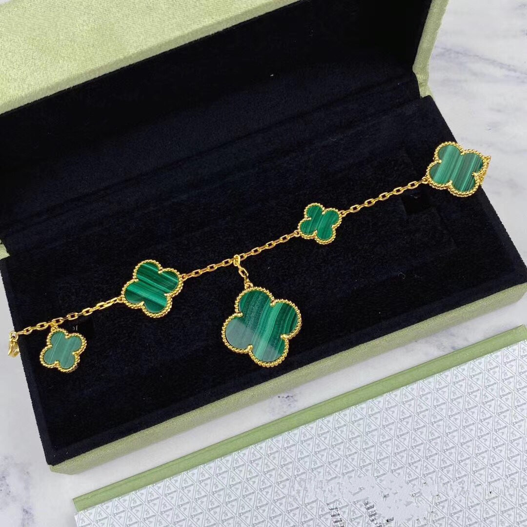 Loco MAGIC CLOVER MALACHITE GOLD BRACELET 5 MOTIFS