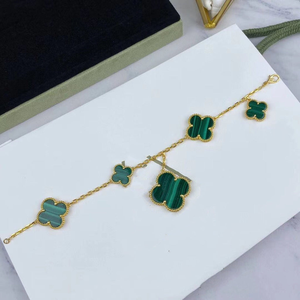 Loco MAGIC CLOVER MALACHITE GOLD BRACELET 5 MOTIFS