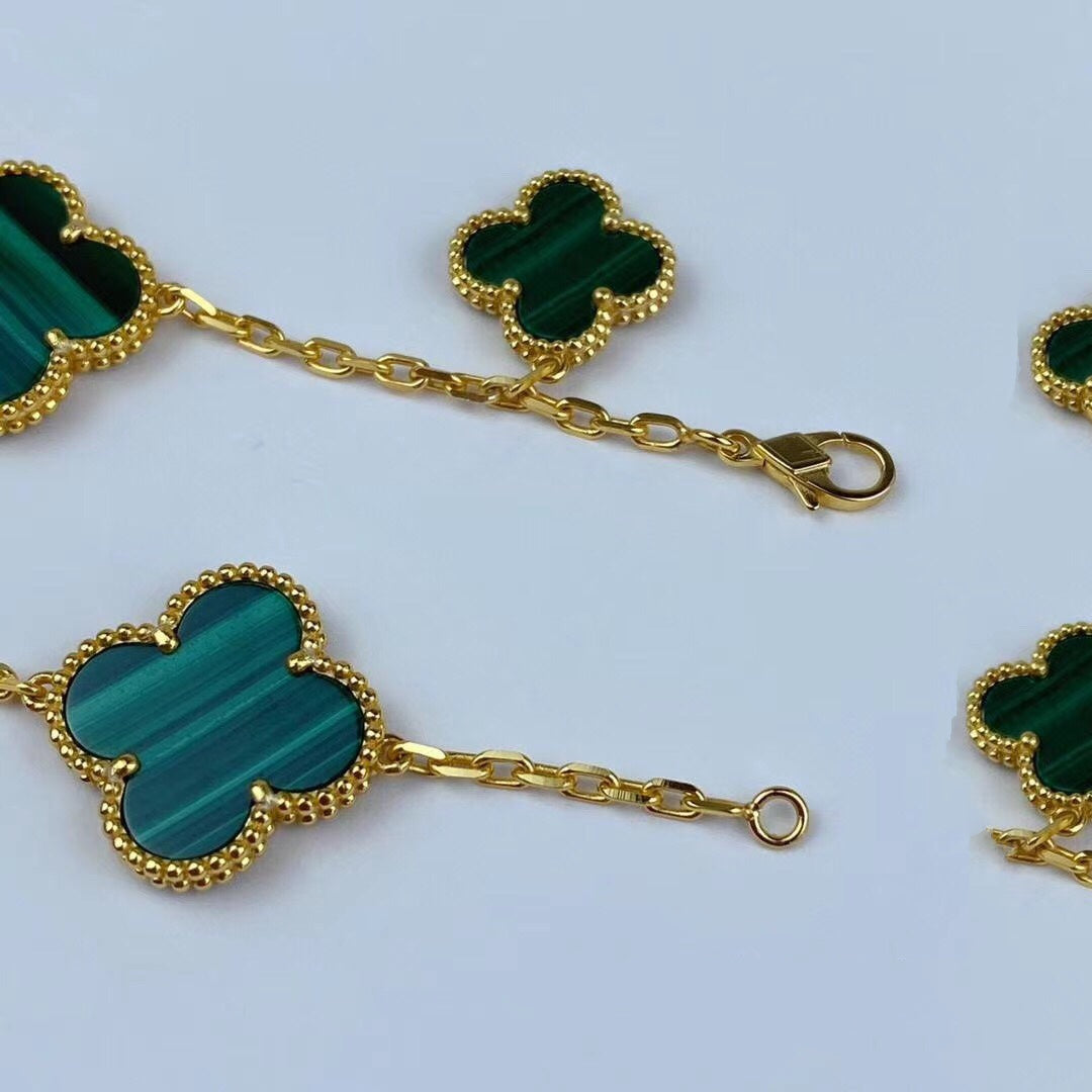 Loco MAGIC CLOVER MALACHITE GOLD BRACELET 5 MOTIFS
