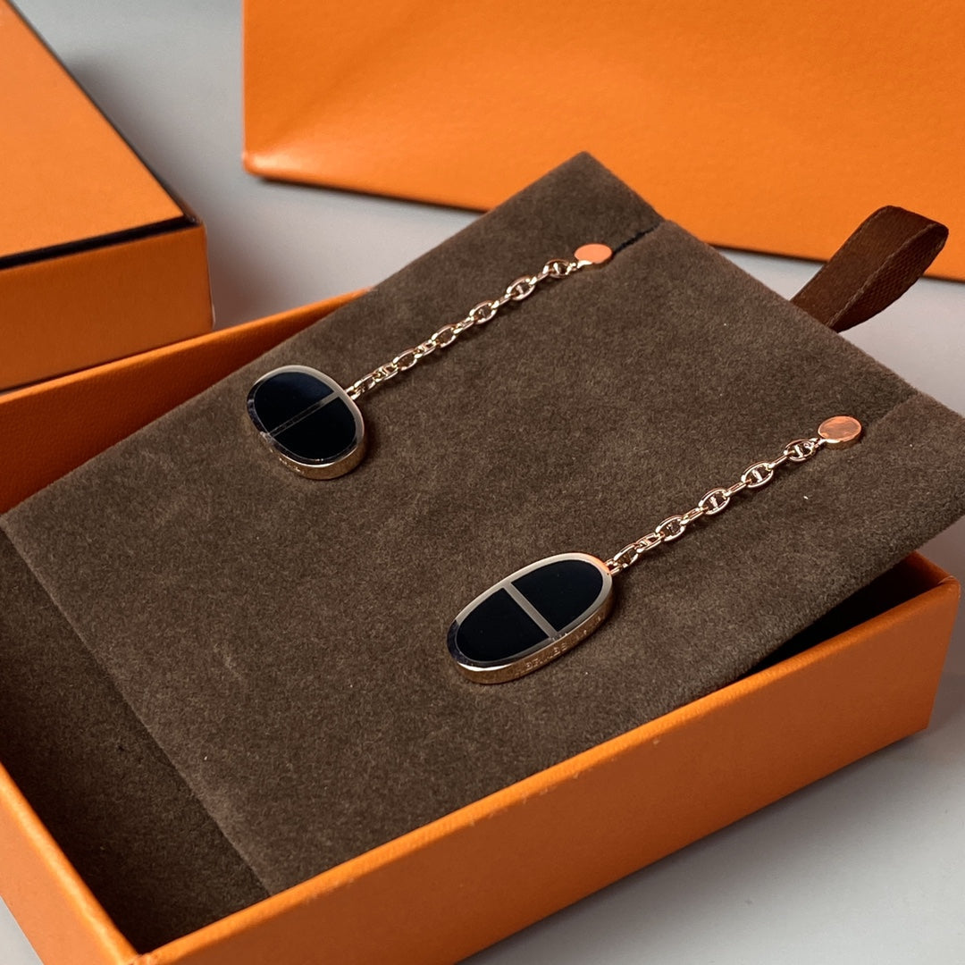 Loco CHAINE VERSO BLACK CERAMIC EARRINGS