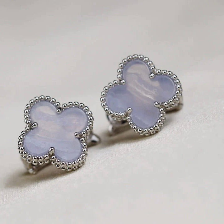 Loco CLOVER MEDIUM 1 MOTIFS  WHITE MOP EARRINGS SILVER