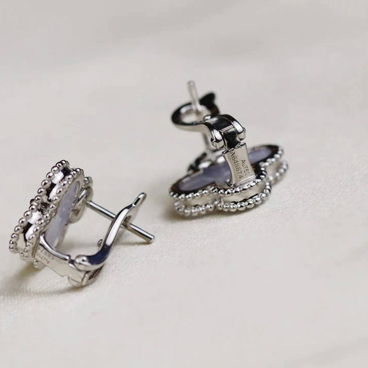 Loco CLOVER MEDIUM 1 MOTIFS  WHITE MOP EARRINGS SILVER