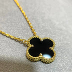 Loco CLOVER 15MM BLACK ONYX SINGLE FLOWER NECKLACE
