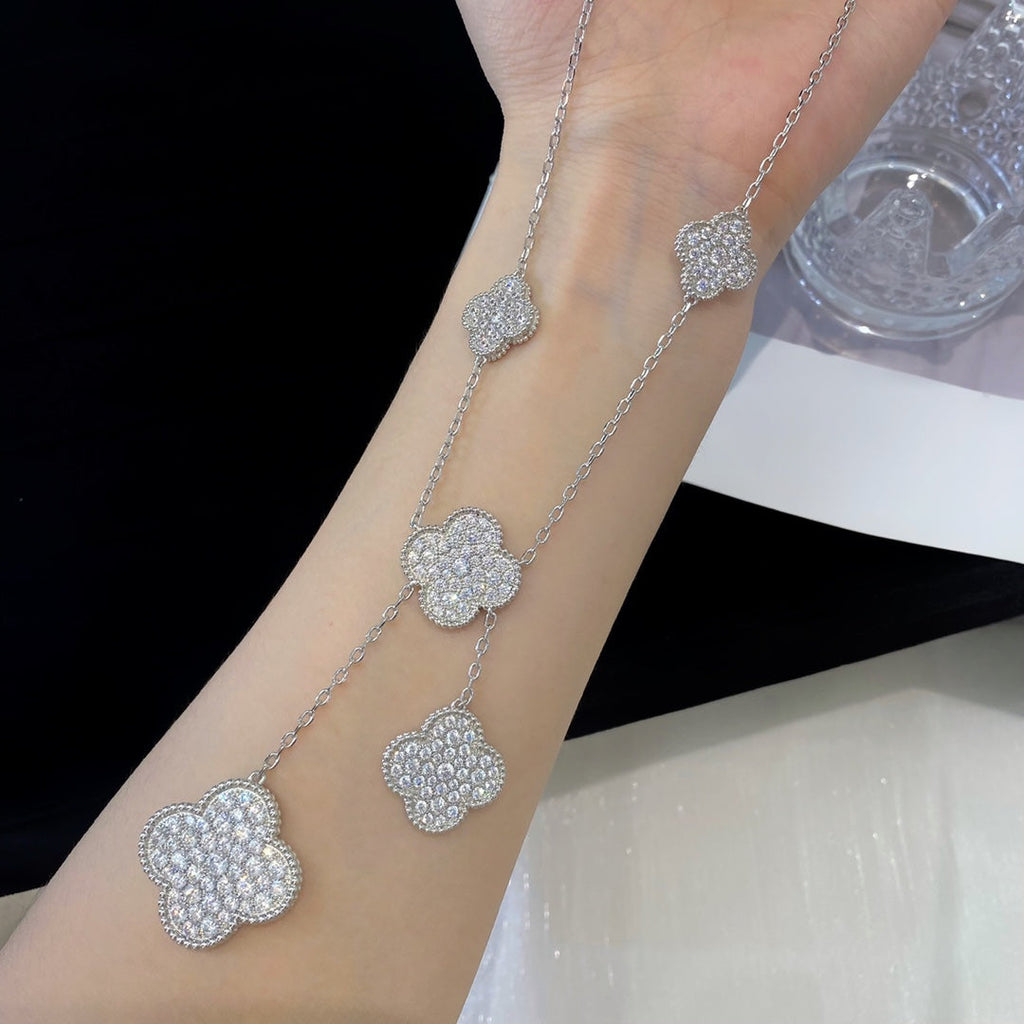 Loco CLOVER 5 MOTIFS SILVER DIAMONDS NECKLACE