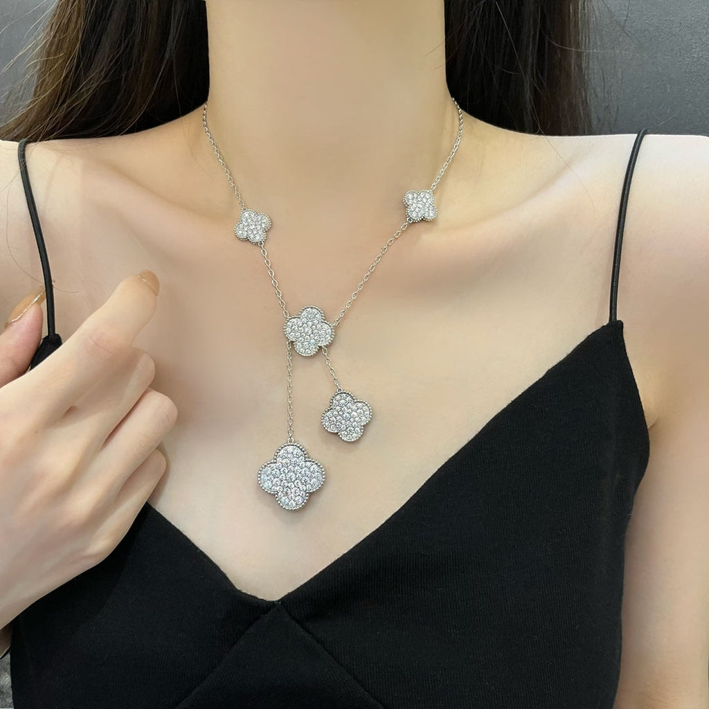 Loco CLOVER 5 MOTIFS SILVER DIAMONDS NECKLACE