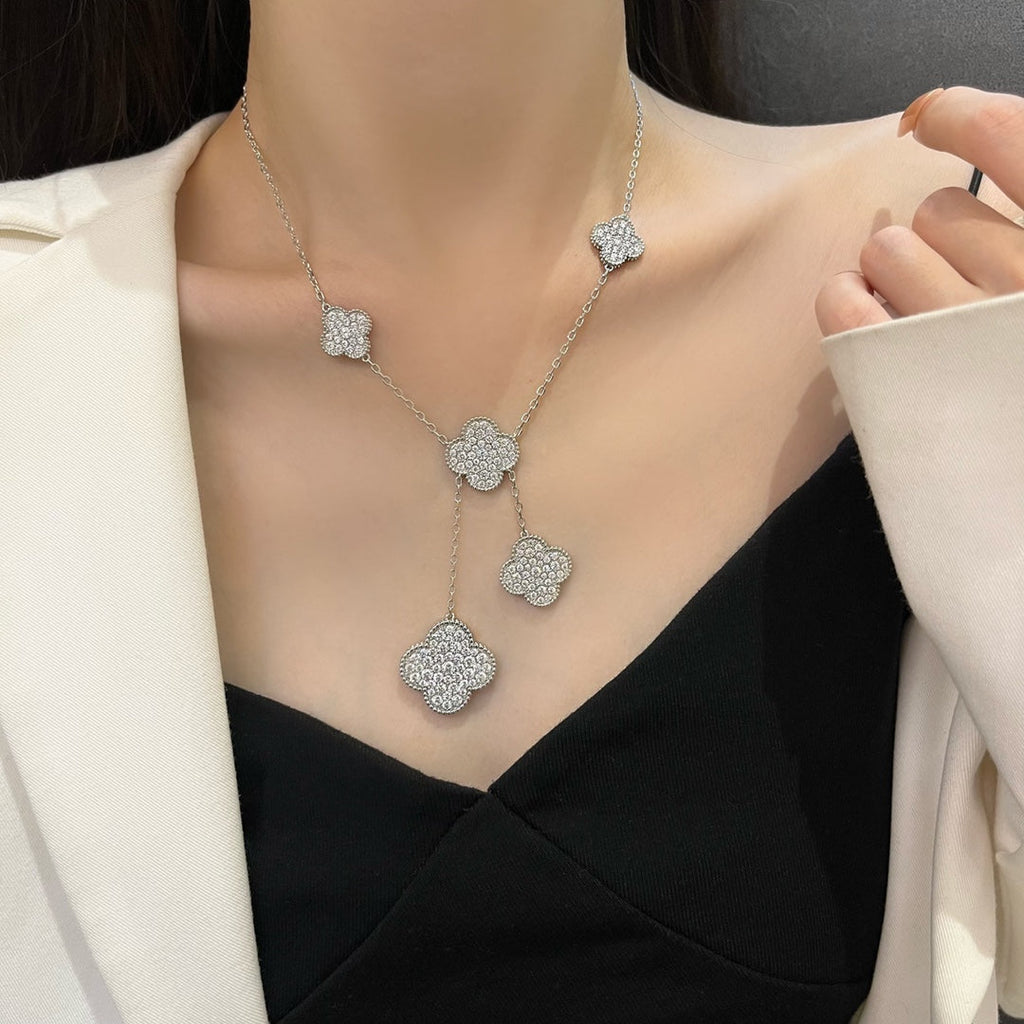 Loco CLOVER 5 MOTIFS SILVER DIAMONDS NECKLACE