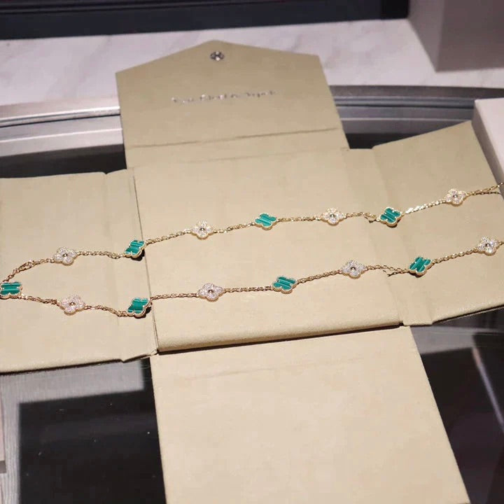 Loco CLOVER 20 MOTIFS MALACHITE DIAMOND NECKLACE