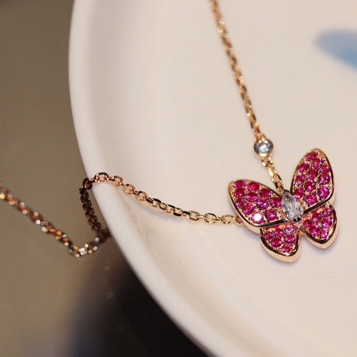 Loco BUTTERFLY RED DIAMOND ROSE GOLD NECKLACE