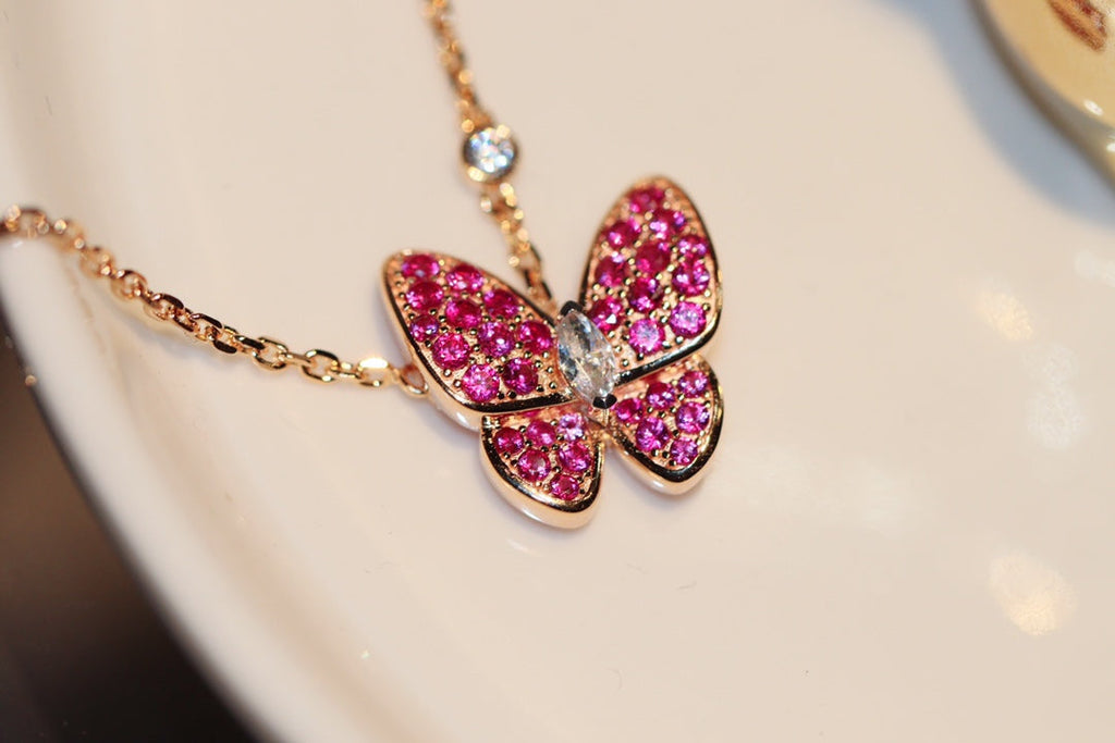 Loco BUTTERFLY RED DIAMOND ROSE GOLD NECKLACE