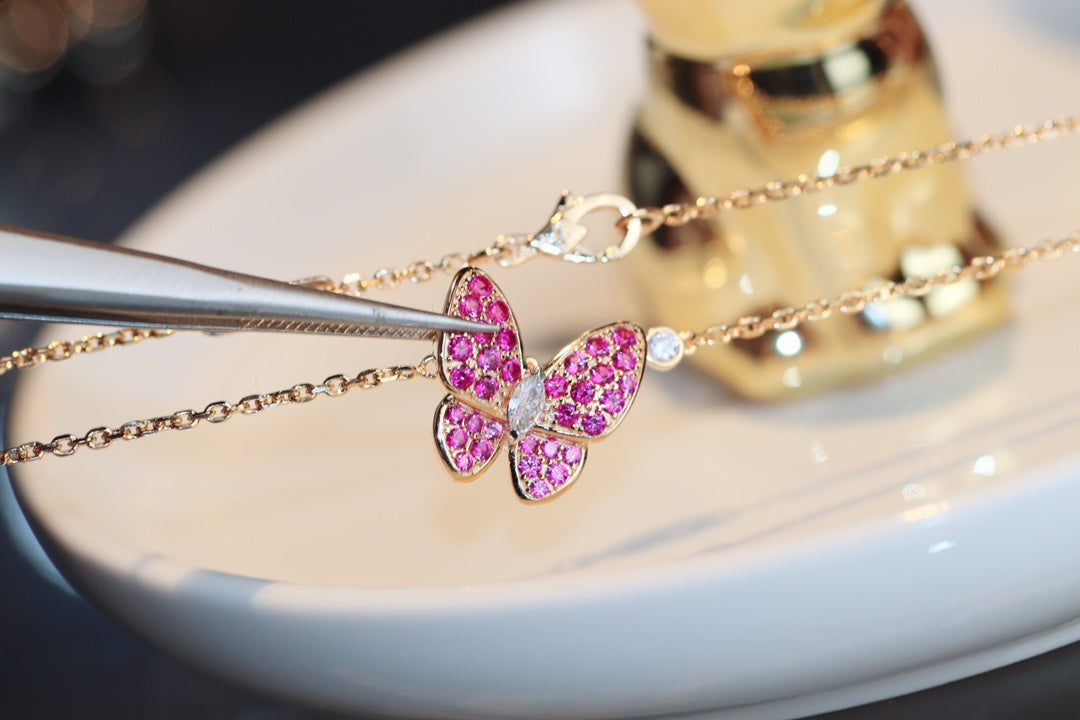 Loco BUTTERFLY RED DIAMOND ROSE GOLD NECKLACE