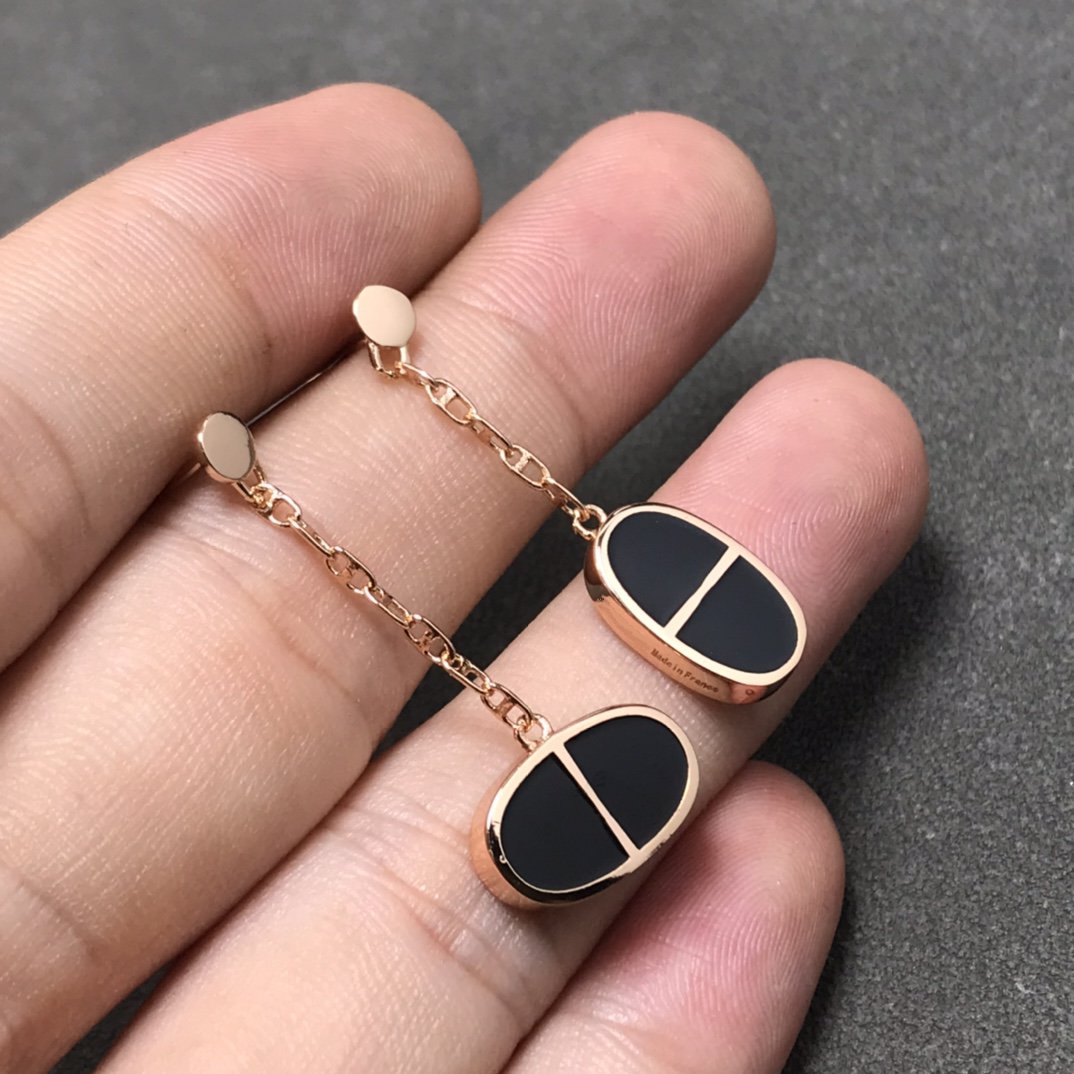 Loco CHAINE VERSO BLACK CERAMIC SILVER EARRINGS